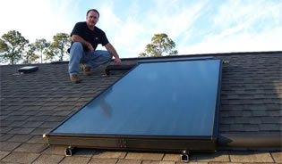 flat panel solar collector mounted on house roof